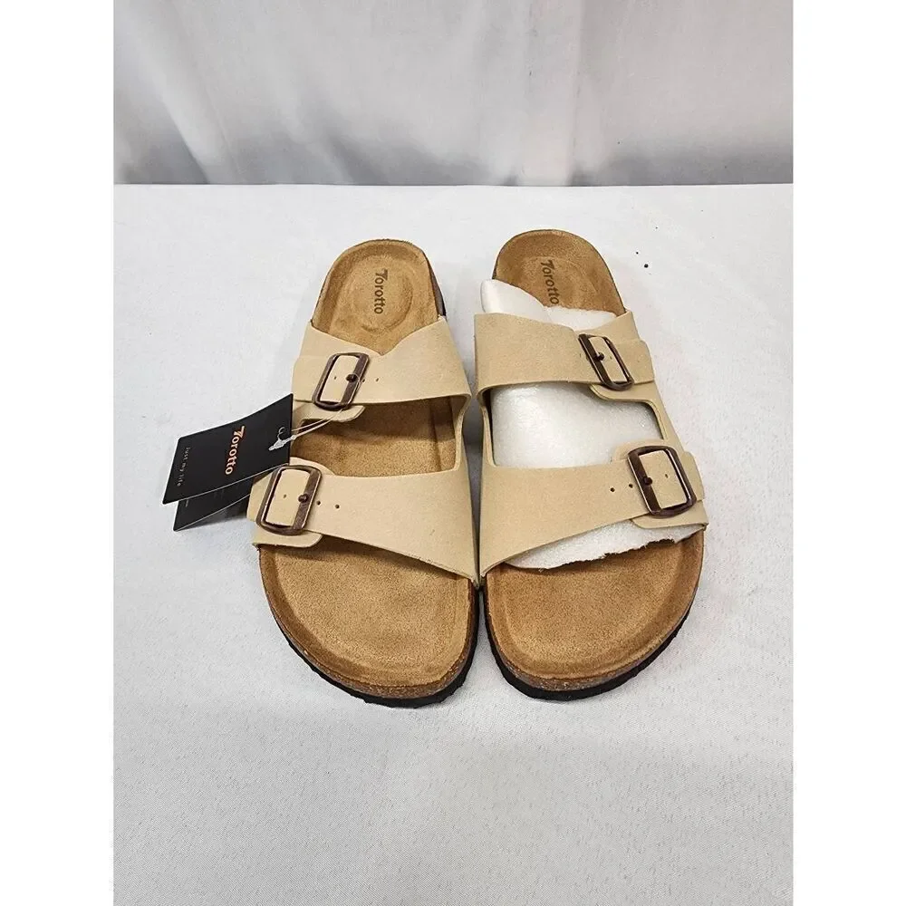Torotto Mens Tan US 10 Slides Cork Open Toe Adjustable Webbing Flat Sandals